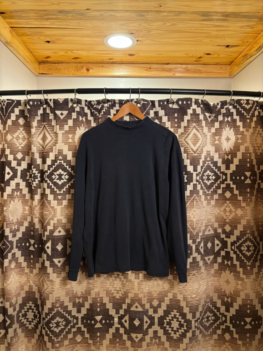 St. John’s Bay Navy Mock Neck Long Sleeve Top, Size Large, Cotton, Womens